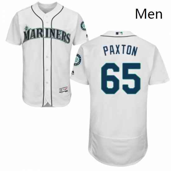 Mens Majestic Seattle Mariners 65 James Paxton White Home Flex Base Authentic Collection MLB Jersey